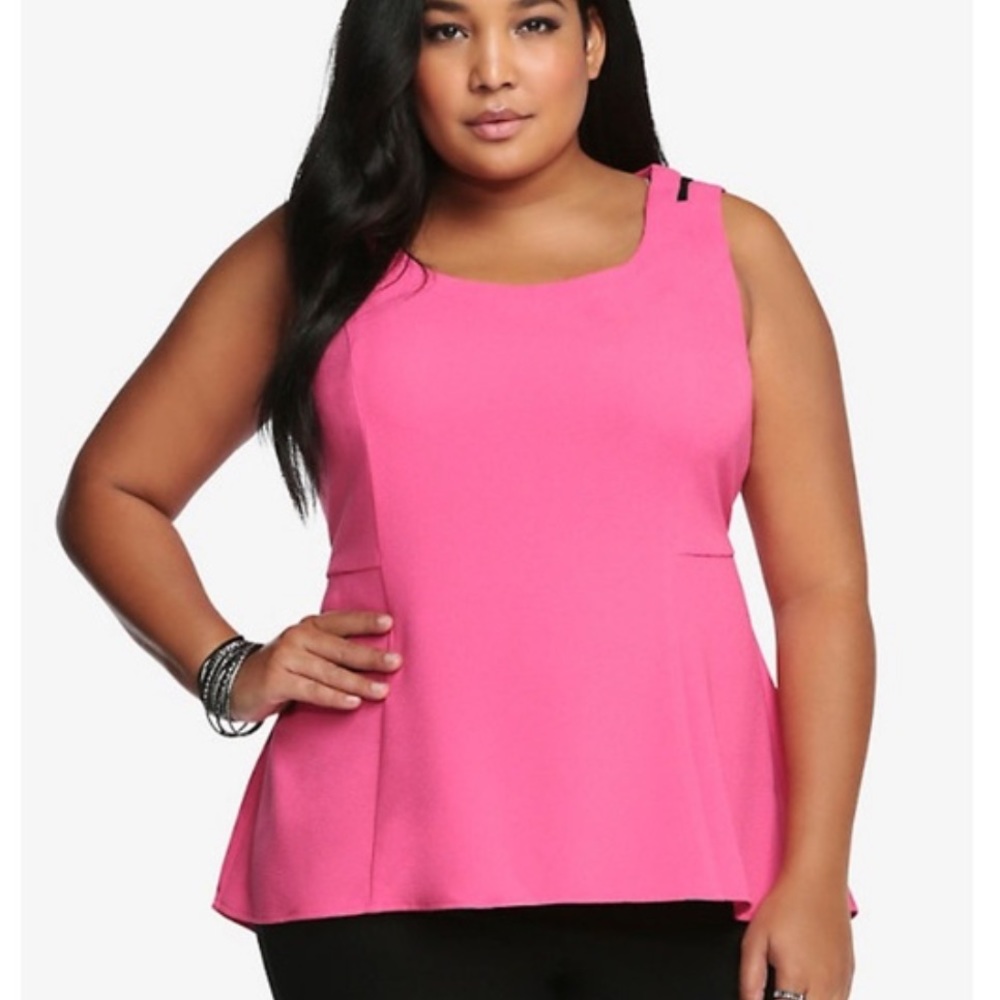 Torrid Pink and Black Crepe Mesh Inset Peplum Top Sz 3x